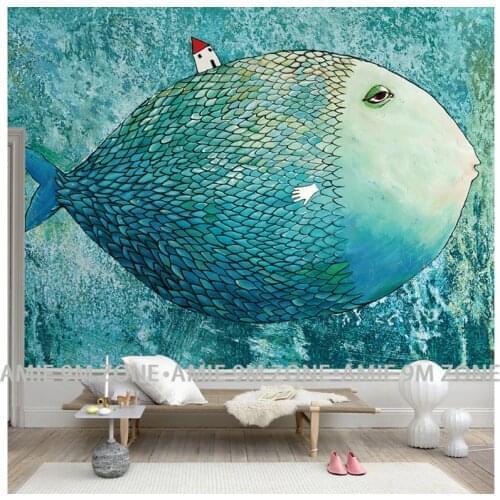 Child room wallpapers fish fairy ocean blue color wall background poster mural wallpaper for living room bedroom discount