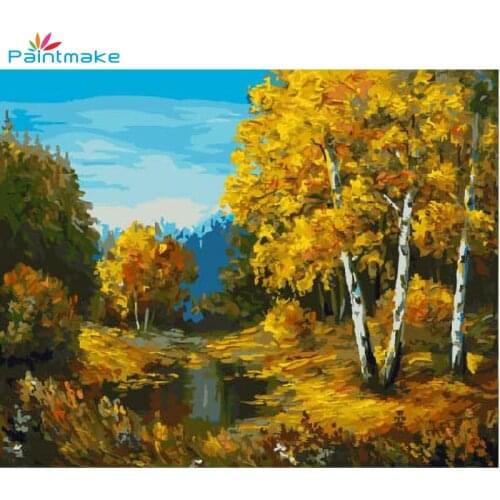 Paintmake Landscape DIY Painting By Numbers Autumn Forest Oil Hand Painted On Canvas For Home Decor Art Gifts GX9586