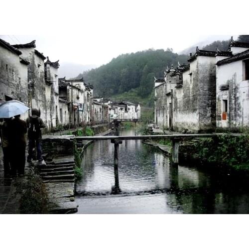Canvas printed art from beautiful photo of Impressionist Ancient patina Township in china for sofa wall home decor free shipping