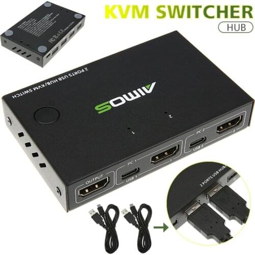 High Quality 4K Video Display Switcher Portable 2 Ports USB 2.0 HDMI-compatible Hub With Type-C Connection Cable