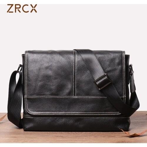ZRCX Casual Men Crossbody Bag Genuine Leather Fashion Shoulder Bag High Quality Leather Original Messenger For 10.5 Inch iPad