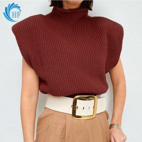 2021 Autumn/Winter New Pullover Turtleneck Sweater Vest Knit Sweaters Short Solid Casual Womens Top Tank Top Jumper Women