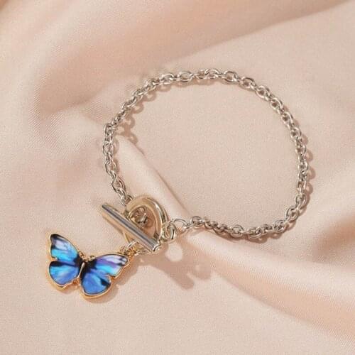 Romantic Enamel Colorful Gradient Butterfly Pendant Women Jewelry Set Chic Chain Braclet For Summer Girl Gift