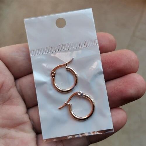Rose Gold Color Size 15mm Circular Hoop Earrings Ear Loop Smooth Ring 316 Stainless Steel Jewelry IP Plating Anti Allergy