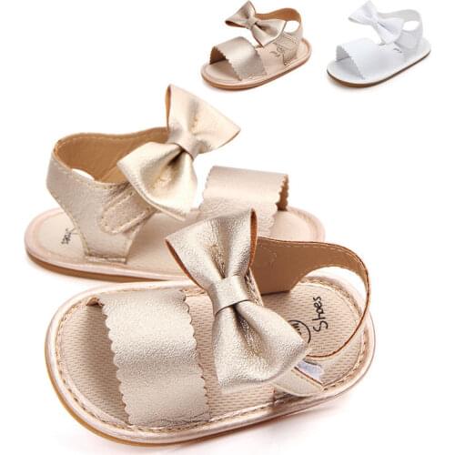 Citgeett Summer Baby Girls Sandals Bowknot Anti-Slip Crib Shoes Soft Sole Summer Solid