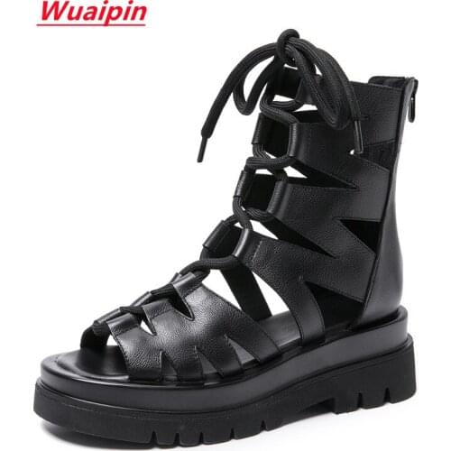 2021Summer New Leather Sandals Hollow Retro Fashion Comfortable Womens Shoes Top Layer Cowhide Casual Thick-Soled Sandals Women