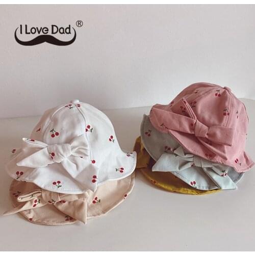 Cute Bows Kids Hat Fruit Printed Children Girl Bucket Cap Spring Summer Soft Cotton Outdoor Fisherman Sun Hat