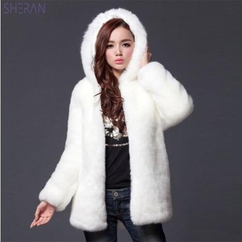 2018 Faux Fur Coat Fake Rabbit Hooded White Fur Coat Casual O Neck Warm Loose Imitation Fox Fur Coat Solid Color Womens Coats