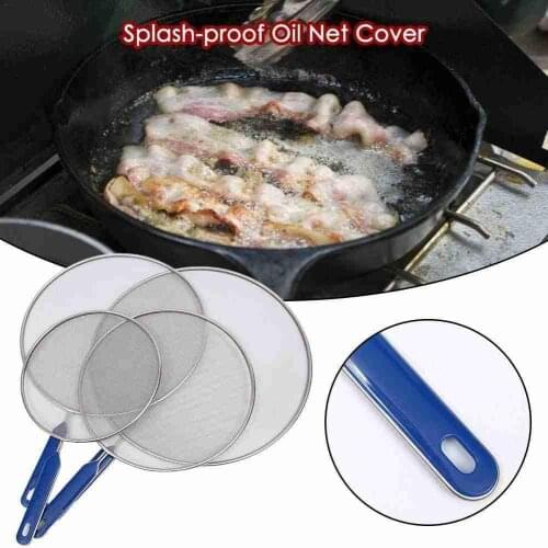 Steel Splatter Screen Mesh Pot Lid Cover Silver Oil Frying Pan Lid Cooking Tools Kitchen Accessories For Most Pots