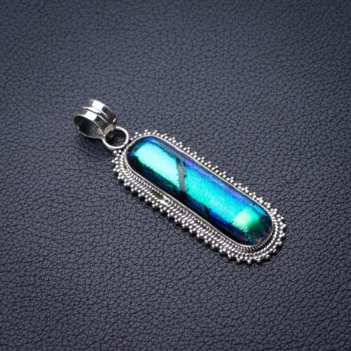 StarGems Natural Rainbow Dichroic Glass Handmade 925 Sterling Silver Pendant 2" E0371