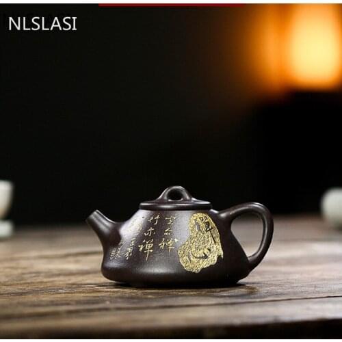 Traditional Yixing Tea Pots Purple Clay Stone Scoop Teapot Raw Ore Black Mud Kettle Chinese Tea Ceremony Supplies 140ml