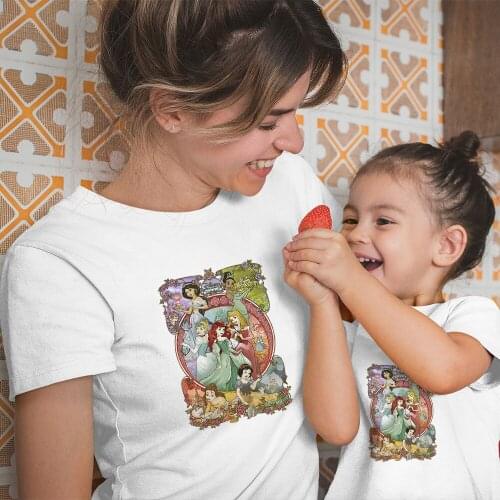 Disney Family Look Outdoor Short Sleeve Summer New Products T-shirts Princess Kawaii Series Women Men Baby Girl Boy T Shirts Top