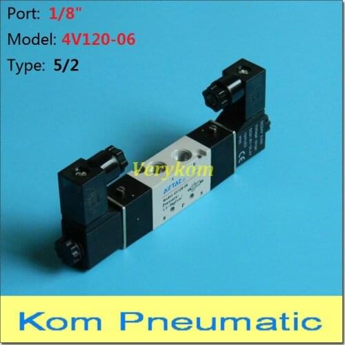 Verykom Pneumaitc 1/8'' BSP Dual Solenoid Valve Air Control Valves 4V120-06 4V120-06B 24V DC 12V 110V AC220V Airtac 5/2 5 Way