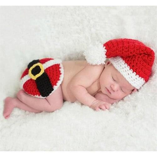 Crochet Santa Claus Hat Newborn Baby Handmade Knit Christmas Costume Infant Photography Props Accessories Clothes Kids Outfits