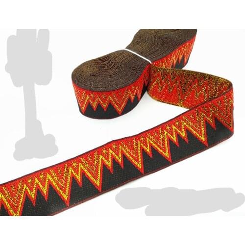 3.3CMX7Meter/lot High quality Woven Jacquard Ribbon Red background volcano pattern lace webbing curtain coloful trim borders