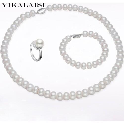 YIKALAISI 2017 100% natural Freshwater Pearl jewelry sets 925 sterling silver jewelry 8-9 mm Pearl necklace for women
