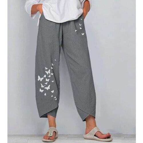 Plus Size 5XL Harem Pants Women Summer Elastic Waist Wide Leg Pants Vintage Floral Print Cropped Trousers Female Loose Pantalon