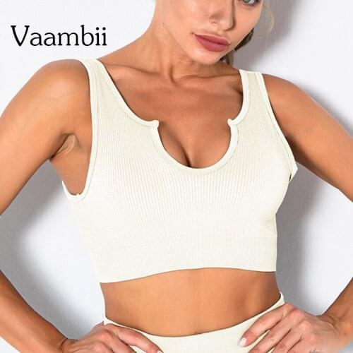 Womens Low Back Sports Bra Without Bones Woman Ribbed Sport Bras Women Seamless U Shape Crop Top Female White Push Up Bra