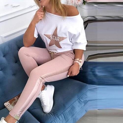 2 Piece Set Women Sport Suit Top+Pants Splice Pink Casual Trousers Star Outfit Round Neck Long Sleeve Lover Female Oversize hood