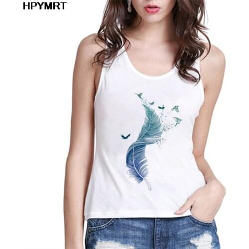 Sexy Vest Aesthetics Blue feather Print Tank Tops Women Fashion Graphic Harajuku Summer Crop Top Female Sleeveless Tees Clothes