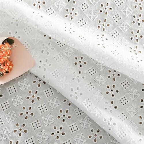 10-20Yards White 9088 Pure Cotton Embroidery Perforated Lace Fabric High-end Clothing Lace Accessories Trimming 1.3m