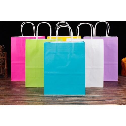 10Pc Solid Color Kraft Paper Bag Portable Paper Gift Bag Recyclable Birthday Wedding Party Supplies