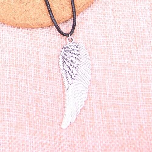 20Pcs Antique Silver Color angel wings Pendant 55*19mm Leather Chain Necklace Black Leather Cord Necklace