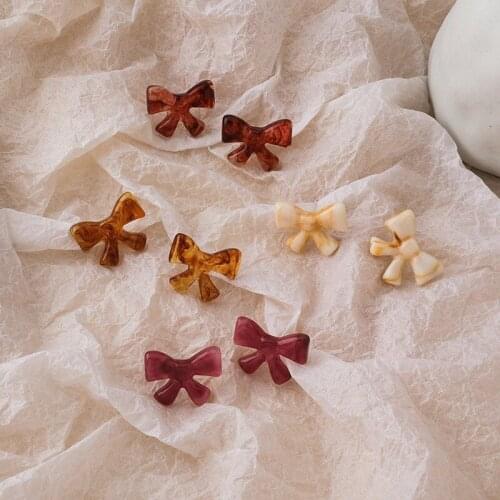 2021 Coffee Color Acrylic Resin Bow Earrings Sweet Retro Fashion Silvery Needle Earrings Girl Korean Trend Wholesale