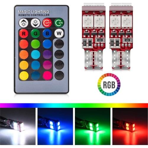2X T10 RGB Multi Colors Automotive Remote Control Led Bulb Light Festoon Dome Reading Light Trunk Lamp Interior Lighting Lamps