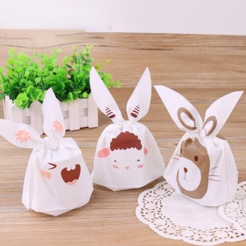50pcs 13.8x22cm Cute Rabbit Ear Cookie Plastic Bags&Candy Gift Bags For Biscuits Snack Baking Package And Event Party Supplies