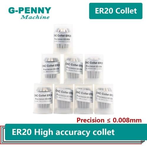 Free shipping ! High Accuracy ER20 spindle collet 8pcs precision less than 0.008mm for CNC milling lathe tool spindle motor