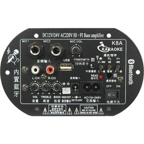SOTAMIA Subwoofer Amplifier Audio Board Dual Microphone K Song Bluetooth Amplifier 30-150W For 6-10 Inch Speaker 220V 12V 24V