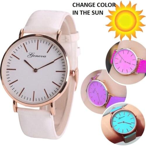 Gnova Platinum Sun Watch Geneva Style Solar light Change Color White Fashion Quartz women wristwatch analog vintage clock A971