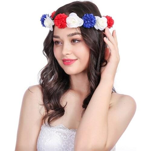 Boho Flower Headband Wedding Flower Crown 4th Of July Wreath Ribbon Garland Bridesmaid Wianek Kwiatowy Bride Hair Accessories