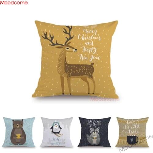 Infant Children Room Christmas Decoration Woodland Animal Tribes Cute Sofa Throw Pillow Case Soft Velvet Plush Xmas Penguin Bear Bunny Deer Lovely Cushion Cover