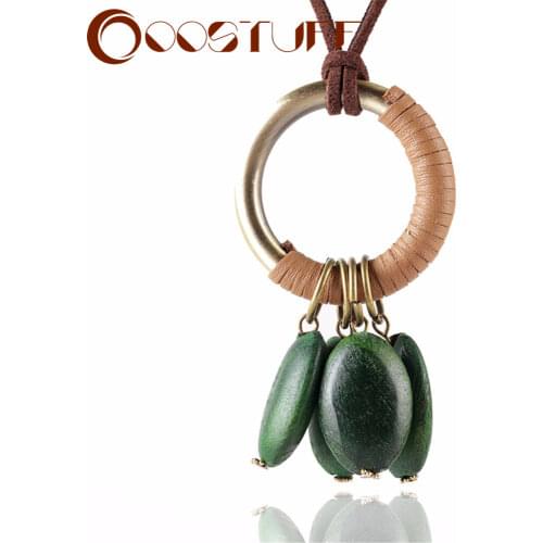 Long Necklace with Wooden Beads Pendants for Women Vintage Rope Chains Jewelry Suspension Jewellery Chokers necklaces & pendants