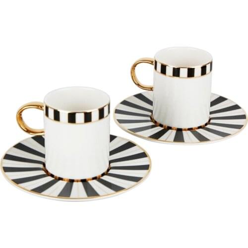 Porland Porcelain Palms 2 Person Coffee Cup Set Turkish Coffee Espresso 2 Cups + 2 Saucers %100 Original