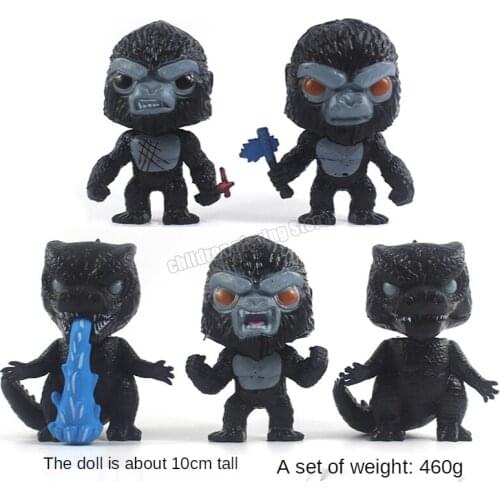 5pcs Godzilla VS King Kong Of Monsters Soft Rubber Doll Action Figure PVC Toy Hand Made Model Fury Dinosaur Figure kids gifts