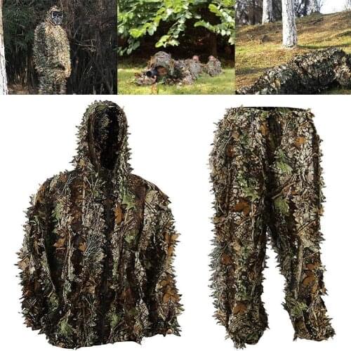 Wholesale Outdoor Hunting Camouflage 3D Forest Leaf Hooded Jacket Coat Pants Clothes Set Training Leaves Clothing Hunting Suit