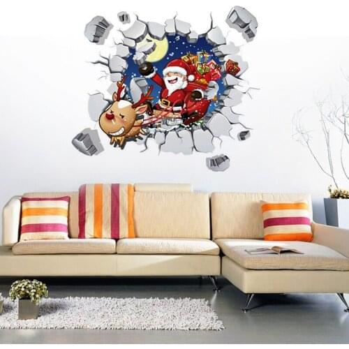 JX-LCLYL 3D Removable Christmas Broken Wall Stickers Santa Claus Reindeer Decals Mural