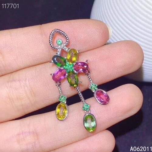 KJJEAXCMY fine jewelry natural Tourmaline 925 sterling silver luxury girl new pendant necklace chain support test
