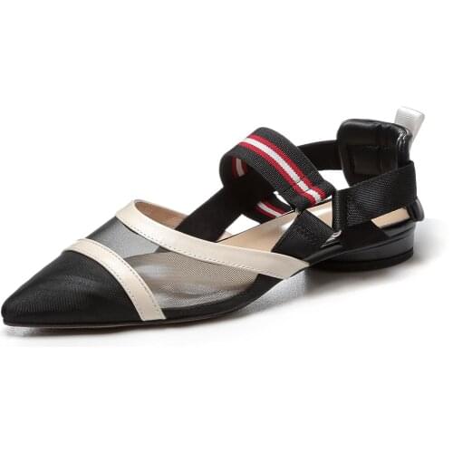 Kmeioo New Fashion Pointed Toe flat Sandals Woman Ladies elegant comfortable causal Pumps Genuine leather Shoes