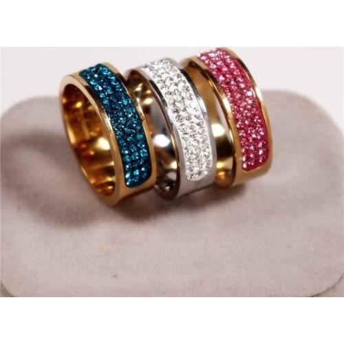 Ramos Rose Gold Famous Brand Zircon Ring New 8mm Half Circle Three Row Crystal 316L Stainless Steel finger Rings for women men