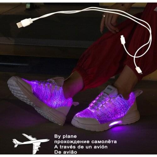 UncleJerry Size 35-46 New Summer Led Fiber Optic Shoes for girls boys men women USB Recharge glowing Sneakers Man light up shoes