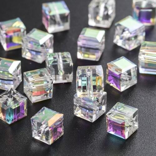 Crystal AB Cube Square faceted Crystal Glass Beads Loose Spacer for Jewelry Making Beads Fits for DIY Necklace Bracelet Craft