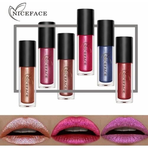 Niceface 6Pcs/lot Fashion Women Metallic Lipstick Lips Makeup Long Lasting Pigment Nude Gold Nude Liquid Velvet Metal Lipgloss