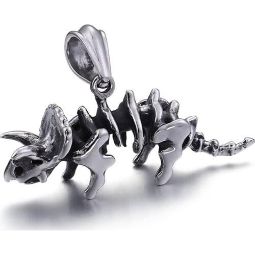 Stainless steel mens dinosaur skeleton pendant Triceratops titanium steel necklace
