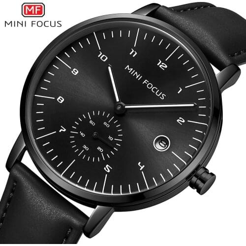 MINI FOCUS New Brand Business Men Watch Luxury Fashion Dress Quartz Wristwatch Mens Leather Strap Waterproof Relogio Masculino