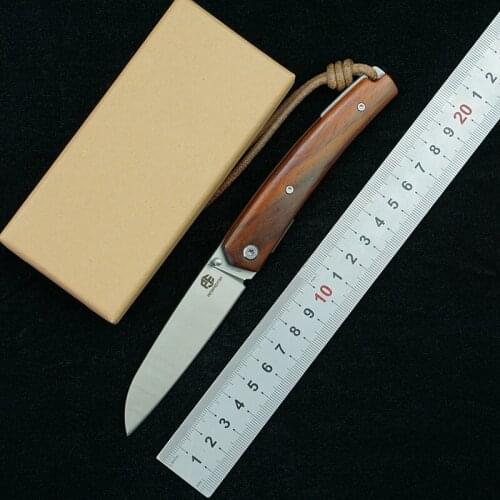 Petrochemical fish folding knife 12C27N blade wooden handle ball bearing camping outdoor survival fruit EDC gift tool knife