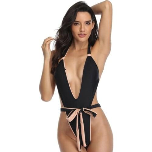 2021 New Special Design One Piece deep V Bikini Hanging Neck Bikini Swimming Pool Suits Beach Wear Bikinis For Holiday